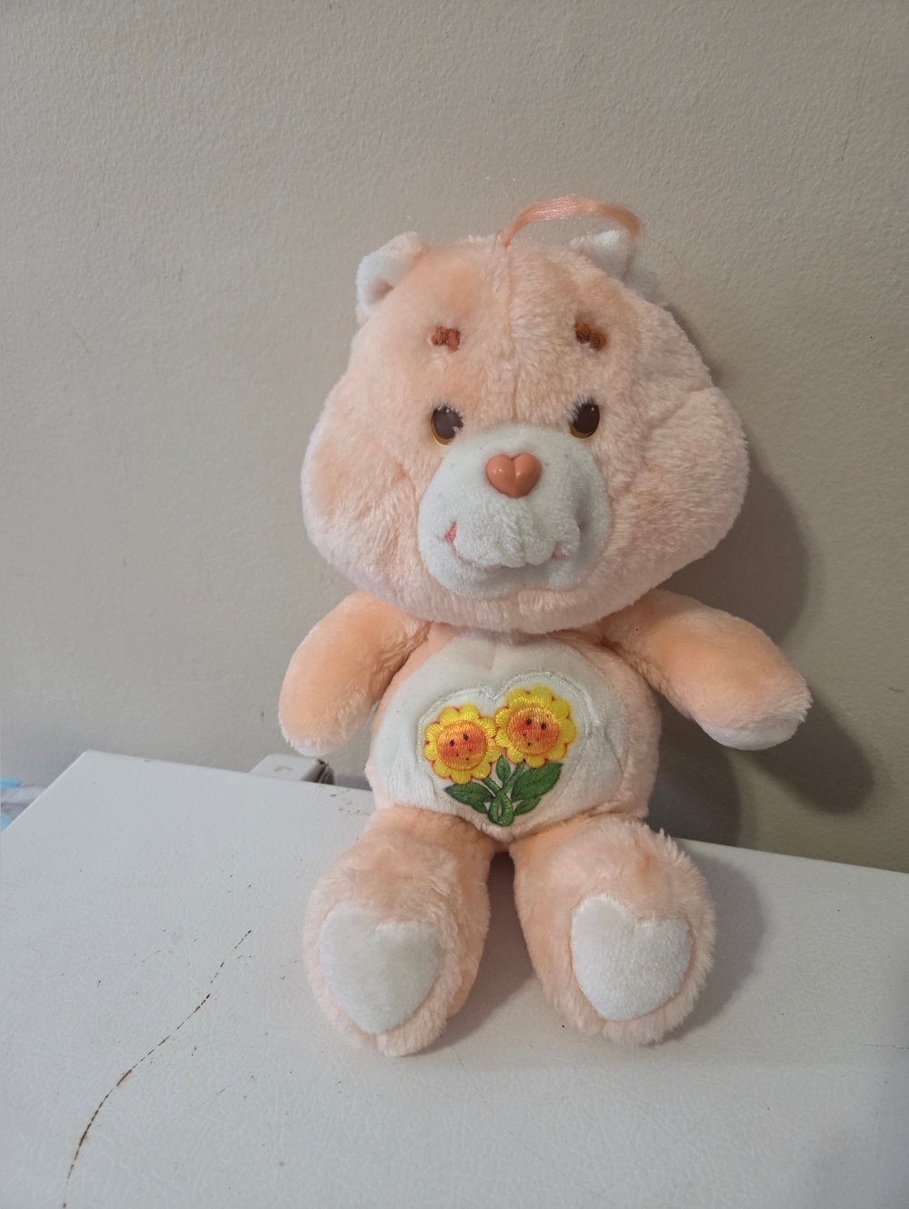 Vintage Care Bears 13” FRIEND BEAR Sun Flower Heart Peach Color Kenner 1983